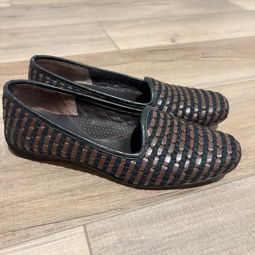 Sesto‎ Meucci Leather Woven loafers Black Brown size 7.5